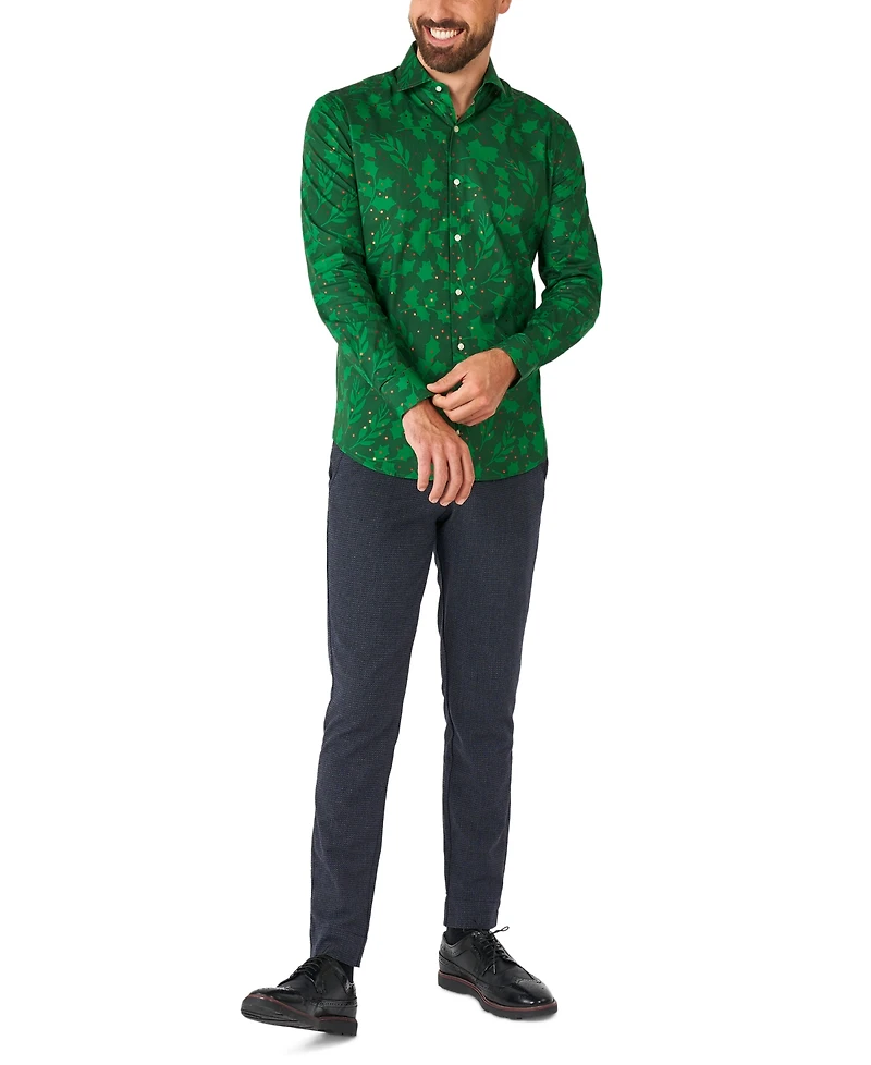 OppoSuits Men's Bright Berry Shirt - Perfect For Christmas Xmas Parties Including 1 Button-Up Green Long sleeve