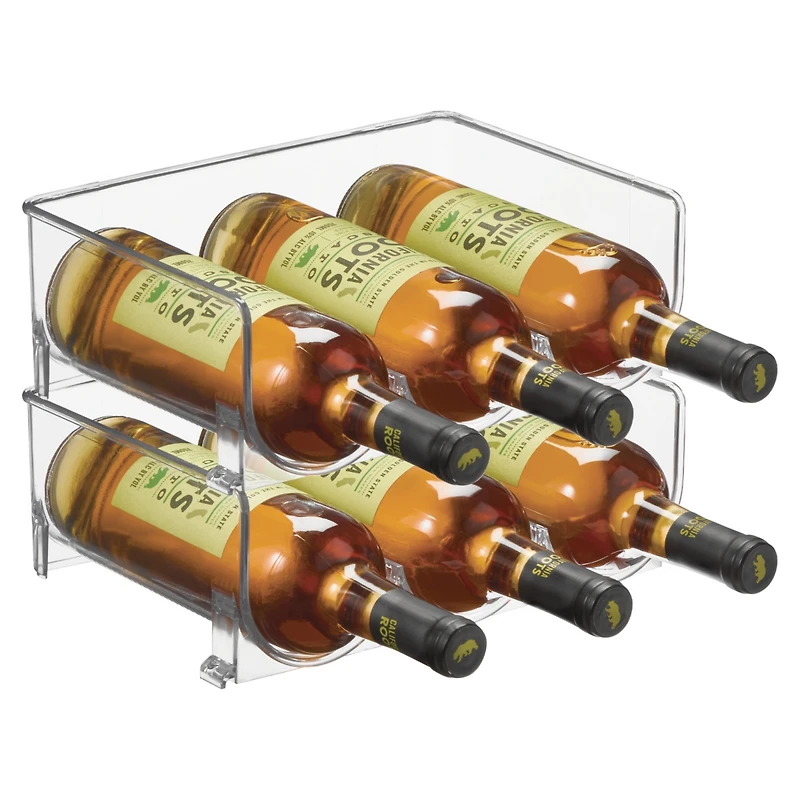 mDesign Plastic Free-Standing Stacking 3 Bottle Wine Storage Rack, Clear, Usa Made - 2 Pack