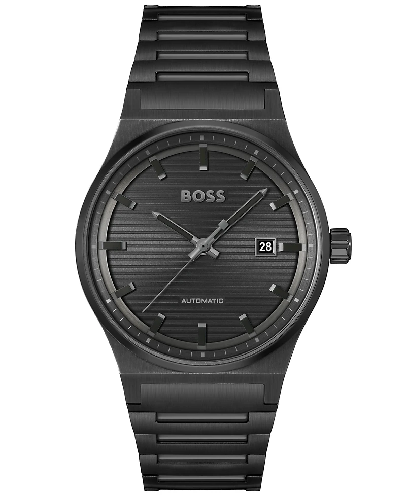 Hugo Boss Men's Candor Auto Automatic Ionic Plated Black Steel Watch 41mm