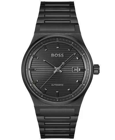 Hugo Boss Men's Candor Auto Automatic Ionic Plated Black Steel Watch 41mm