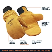 RefrigiWear Men's Warm Fleece Lined Fiberfill Insulated Leather Mitten Gloves