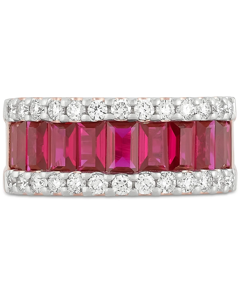 Grown With Love Lab Grown Ruby (2-5/8 ct. t.w.) & Lab Grown Diamond (3/4 ct. t.w.) Pear Halo Ring Baguette Band in 14k Rose Gold