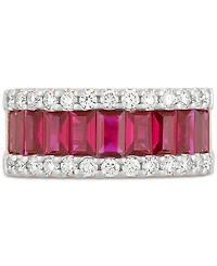 Grown With Love Lab Grown Ruby (2-5/8 ct. t.w.) & Lab Grown Diamond (3/4 ct. t.w.) Pear Halo Ring Baguette Band in 14k Rose Gold