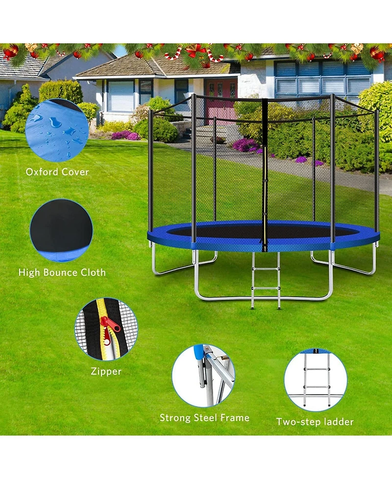 10ft Round Backyard Trampoline With Safety Enclosure