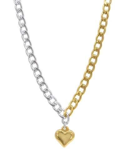 Adornia Two-Tone Half & Half Heart Pendant Toggle 18" Necklace