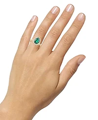 Lab-Grown Emerald (2-1/4 ct. t.w.) & Lab-Grown White Sapphire (5/8 ct. t.w.) Halo Ring in 14k Gold-Plated Sterling Silver