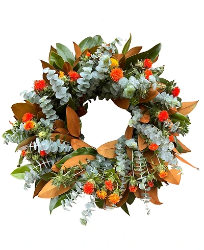 GreenishBlu Fresh Real Magnolia, Safflower and Baby Blue Wreath