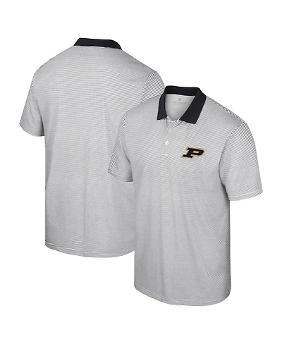 Men's Colosseum White, Black Purdue Boilermakers Print Stripe Polo Shirt