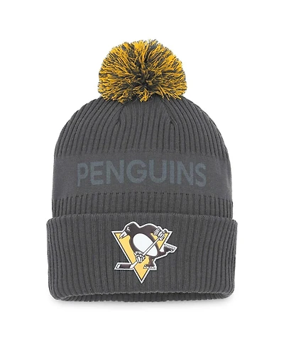 Men's Fanatics Charcoal Pittsburgh Penguins Authentic Pro Home Ice Cuffed Knit Hat with Pom