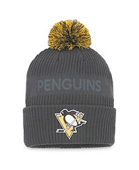 Men's Fanatics Charcoal Pittsburgh Penguins Authentic Pro Home Ice Cuffed Knit Hat with Pom
