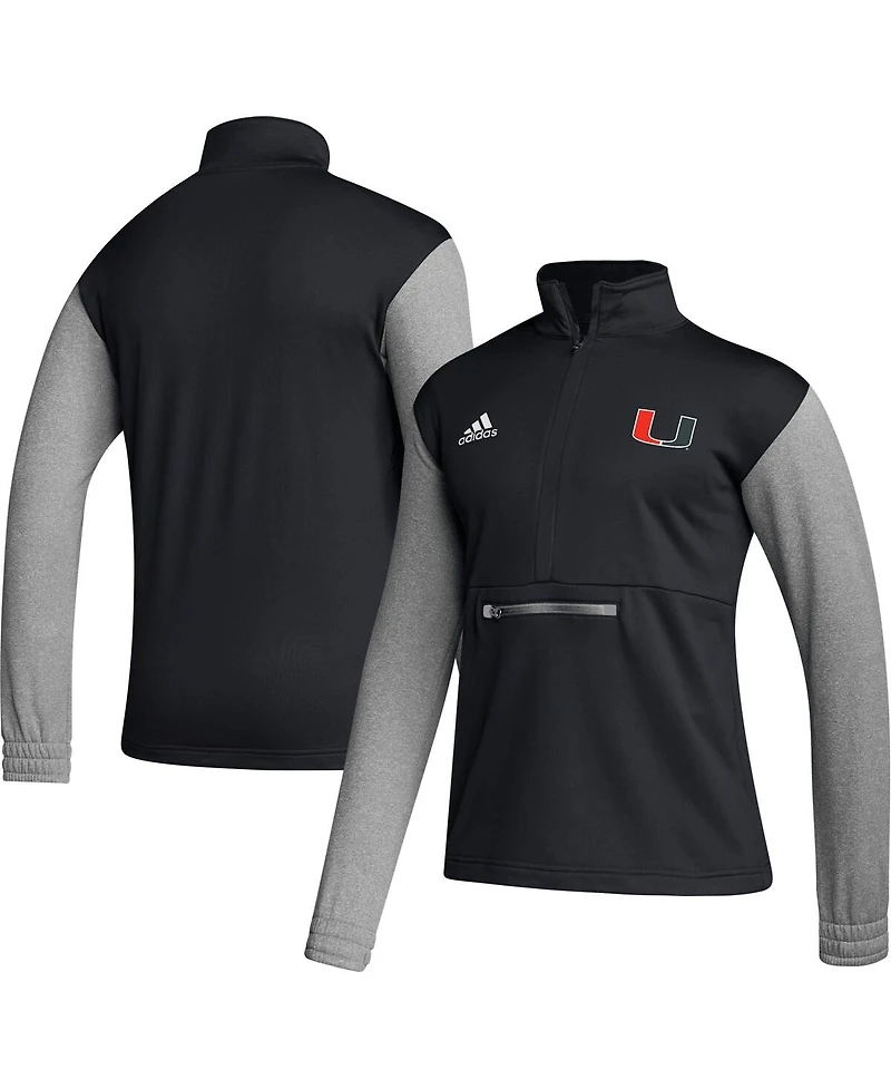 Men's adidas Black Miami Hurricanes Sideline Aeroready Half-Zip Top