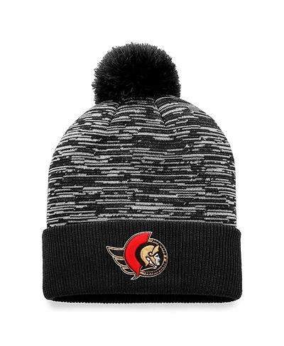 Men's Fanatics Black Ottawa Senators Defender Cuffed Knit Hat with Pom