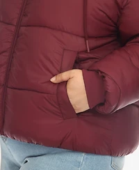 White Mark Plus Hooded Bomber Puffer Coat