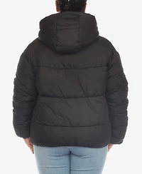 White Mark Plus Hooded Bomber Puffer Coat