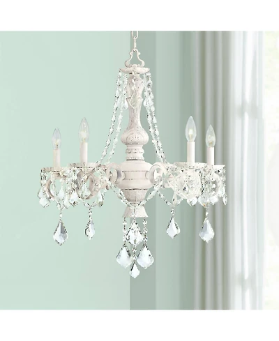 Kathy Ireland Chateau de Conde Antique Rubbed White Pendant Chandelier 26" Wide French Crystal 5-Light Fixture for Dining Room House Kitchen Isla