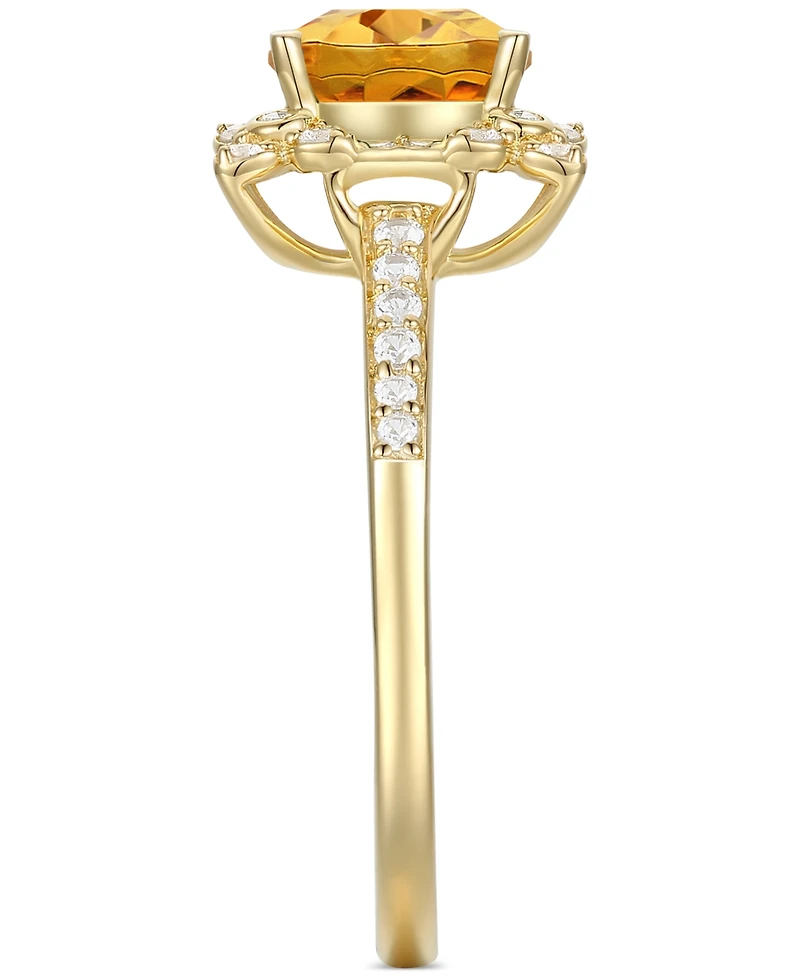 Amethyst (1-1/3 ct. t.w.) & Lab-Grown White Sapphire (1/4 Halo Ring 14k Gold-Plated Sterling Silver (Also Additional Gemstones)