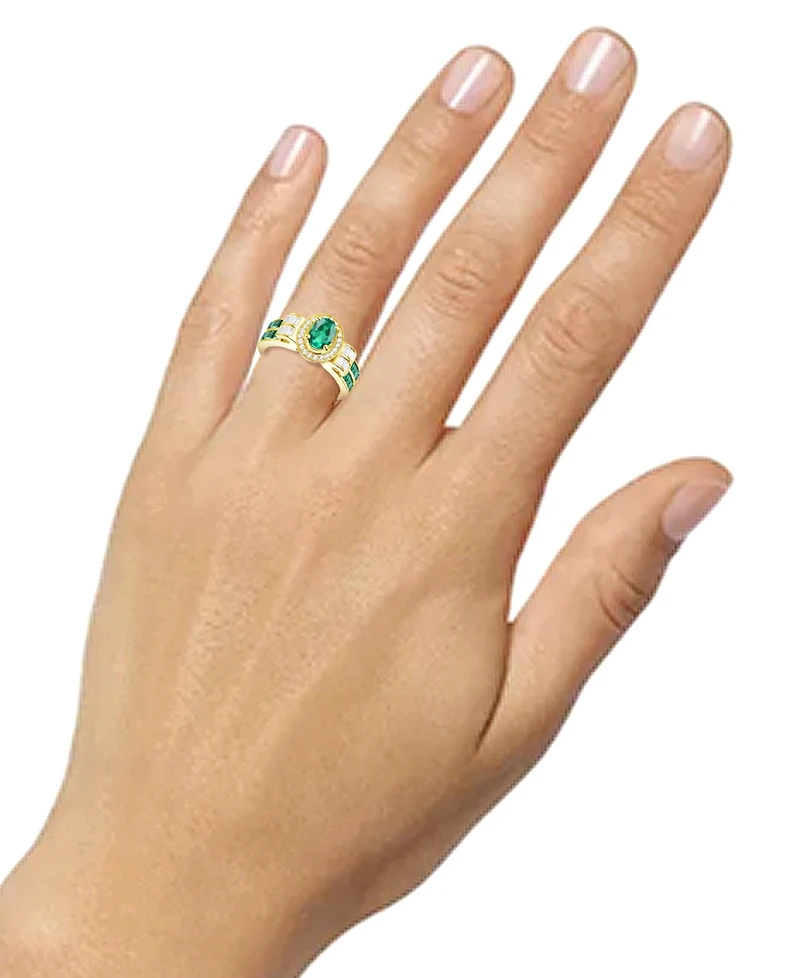 Lab-Grown Emerald (7/8 ct. t.w.) & White Sapphire (1/3 Statement Ring 14k Gold-Plated Sterling Silver (Also Additional Gemst