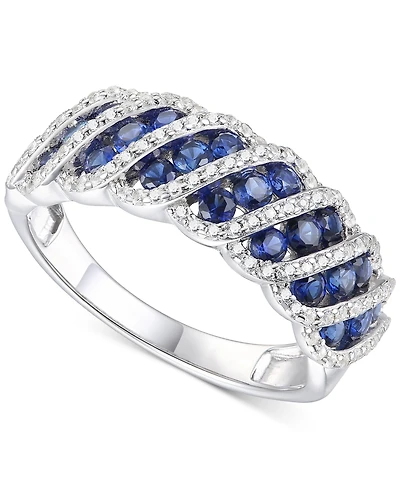 Lab-Grown Ruby (1 ct. t.w.) & White Sapphire (3/8 Diagonal Row Statement Ring 14k Gold-Plated Sterling Silver (Also Lab-Grow