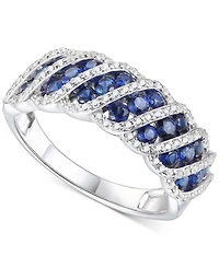 Lab-Grown Ruby (1 ct. t.w.) & White Sapphire (3/8 Diagonal Row Statement Ring 14k Gold-Plated Sterling Silver (Also Lab-Grow