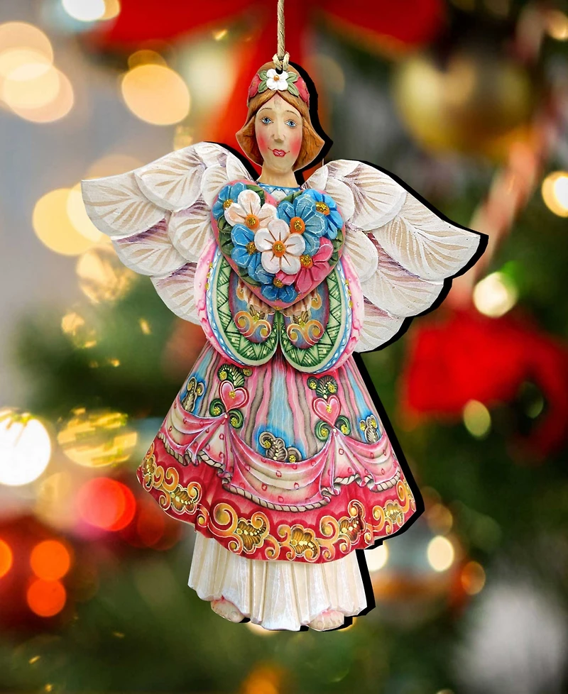 Designocracy Holiday Wooden Ornaments Angel of Love Home Decor Set of 2 G. DeBrekht