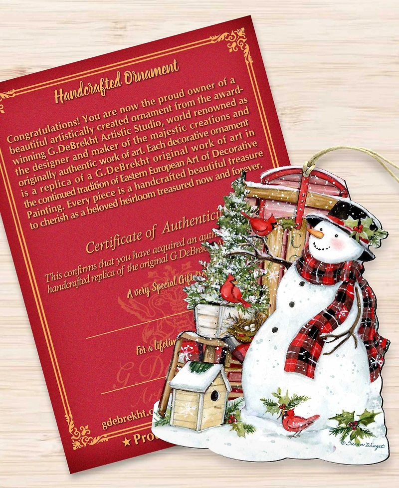 Designocracy Holiday Wooden Ornaments Snowman with Cardinals Home Decor Set of 2 S. Winget