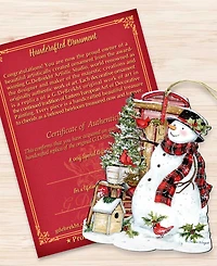 Designocracy Holiday Wooden Ornaments Snowman with Cardinals Home Decor Set of 2 S. Winget