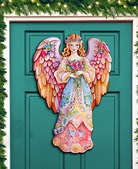 Designocracy Floral Angel Christmas Door Decor Wooden Wall Decor G. DeBrekht