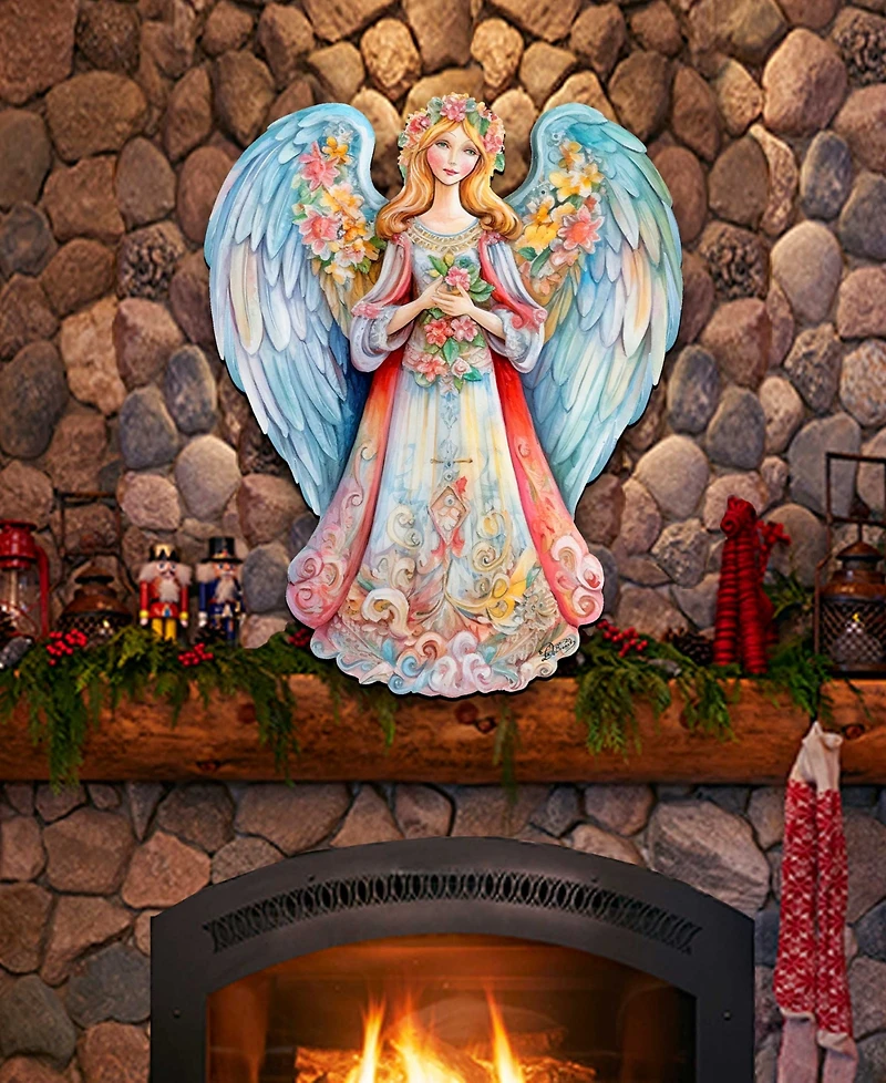 Designocracy Floral Angel Christmas Wooden Door Decor Wall Decor G. DeBrekht