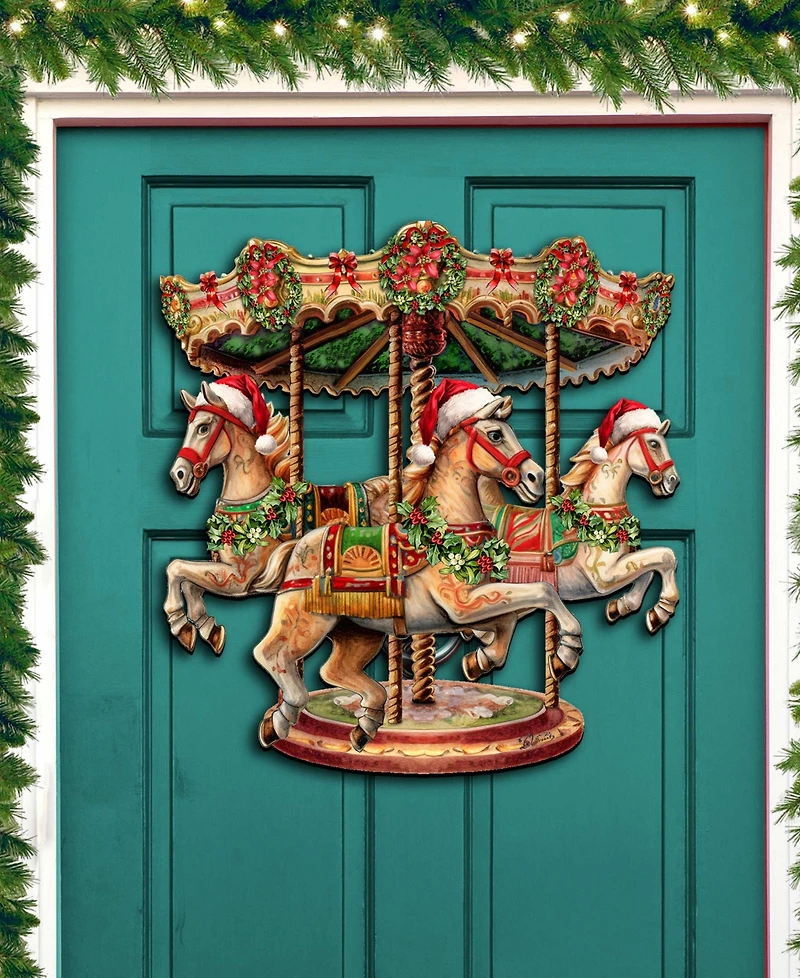 Designocracy Christmas Carousel Christmas Wooden Wall Decor Door Decor G. DeBrekht