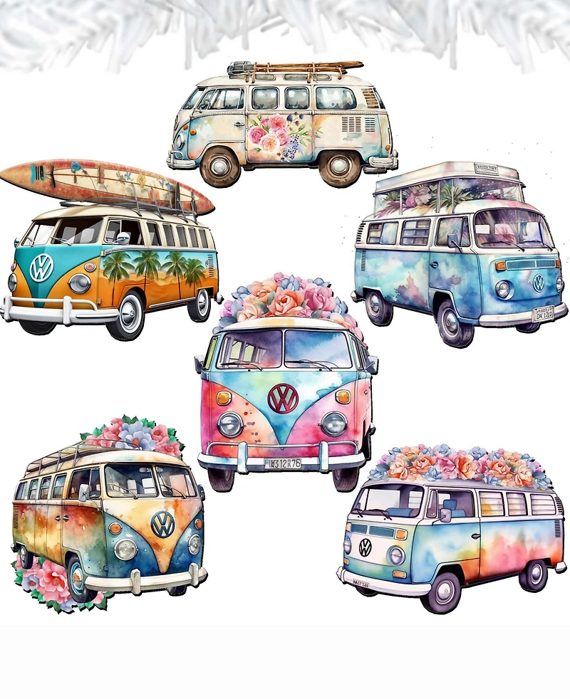 Designocracy Holiday Wooden Clip-On Ornaments Volkswagen Vans Set of 6 G. DeBrekht