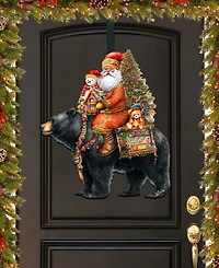 Designocracy Santa Claus and Black Bear Christmas Door Decor Wooden Wall Decor G. DeBrekht
