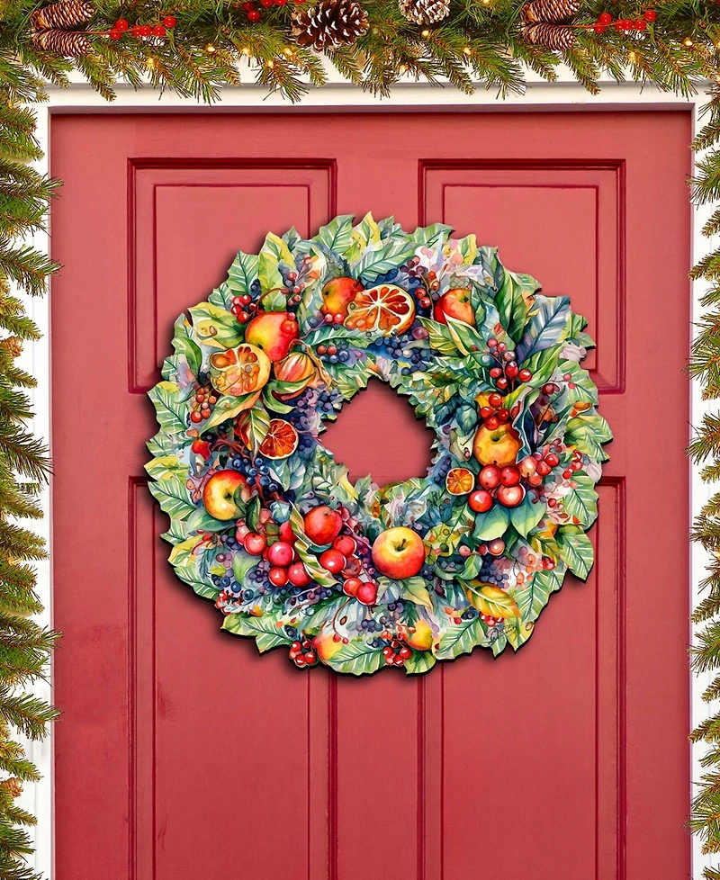 Designocracy Holiday Wooden Door Decor Wall Decor Summer Harvest Fruit Wreath G. DeBrekht