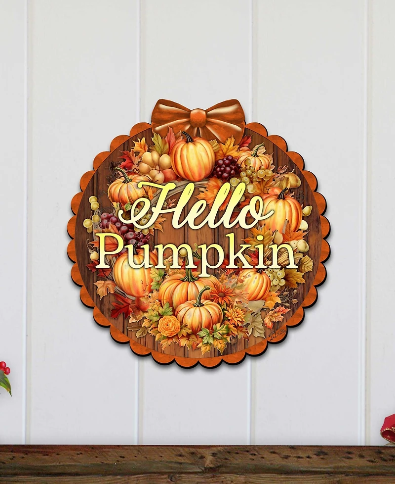 Designocracy Holiday Wooden Door Decor Welcome Sign Hello Pumpkin G. DeBrekht