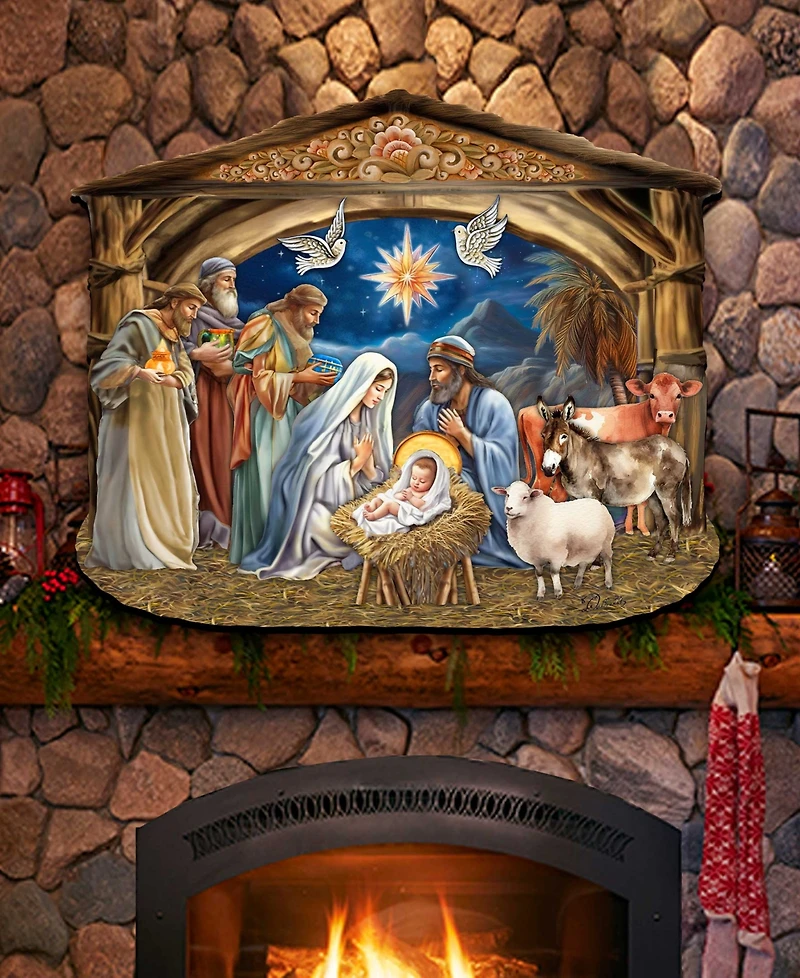 Designocracy The Birth of Jesus Nativity Scene Christmas Wooden Door Hanger Door Decor G. DeBrekht