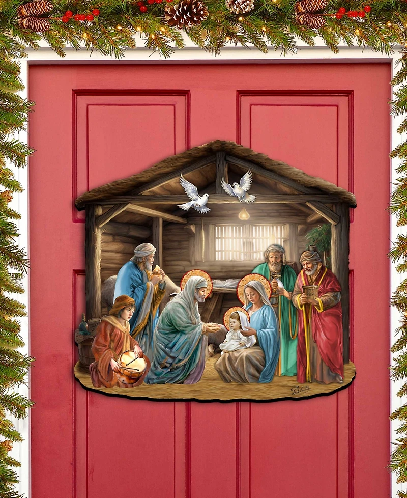 Designocracy Nativity Scene Christmas Wooden Door Hanger Door Decor G. DeBrekht