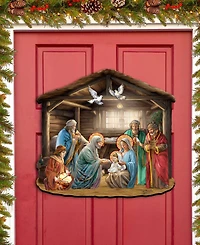 Designocracy Nativity Scene Christmas Wooden Door Hanger Door Decor G. DeBrekht