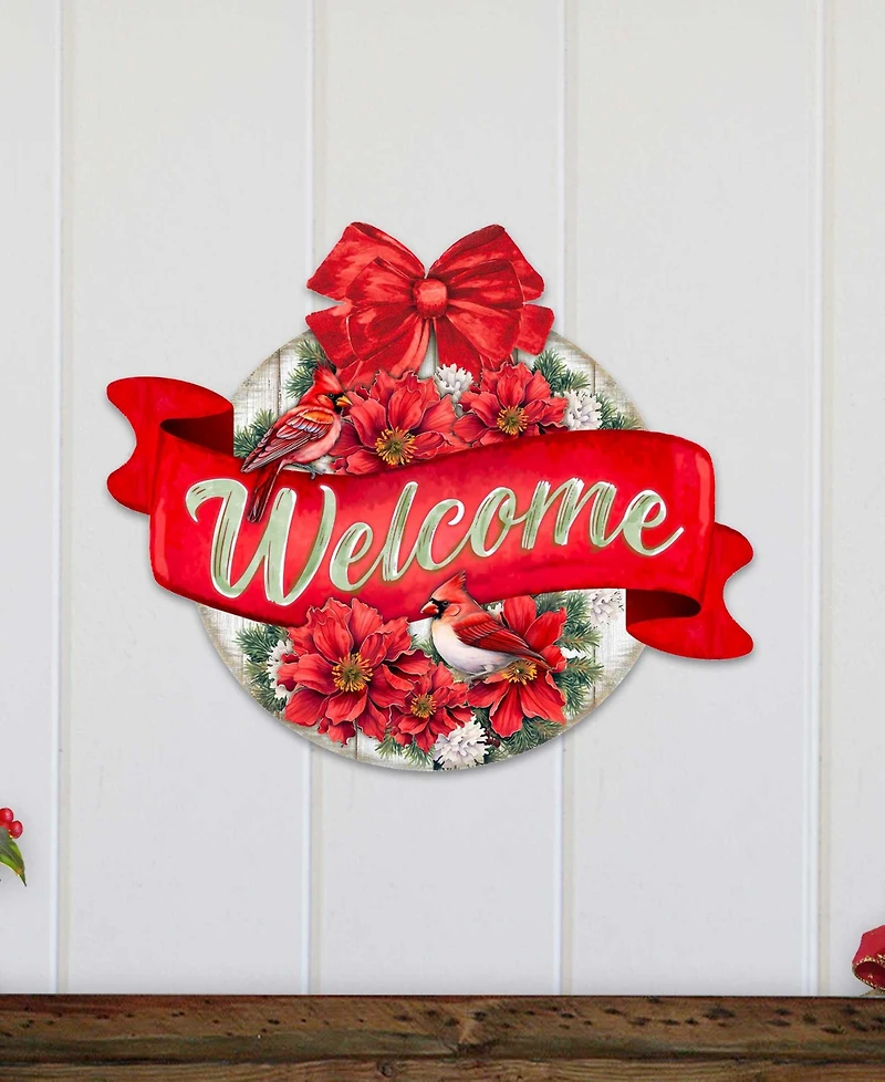 Designocracy Christmas Wreath Christmas Wooden Door Decor Welcome Sign G. DeBrekht