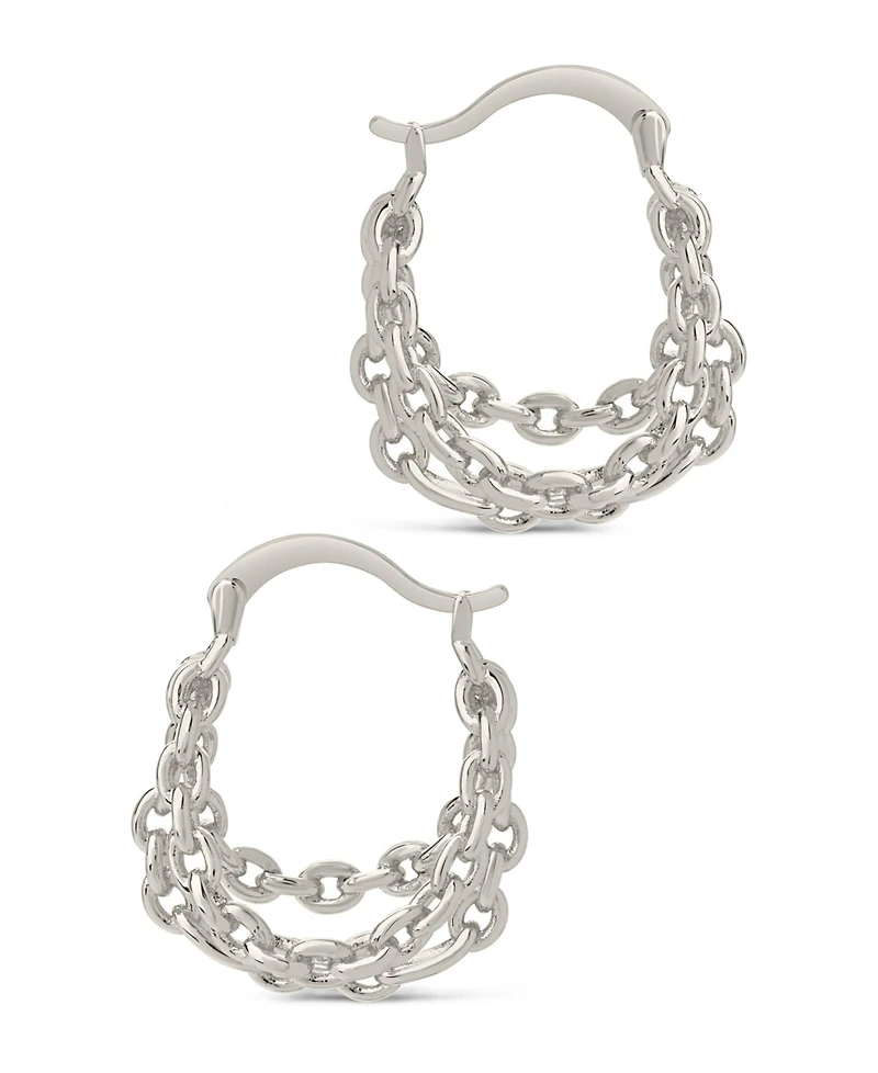 Sterling Forever 14K Gold Plated or Rhodium Plated Triple Chain Tenly Hoops Earrings