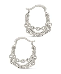 Sterling Forever 14K Gold Plated or Rhodium Plated Triple Chain Tenly Hoops Earrings