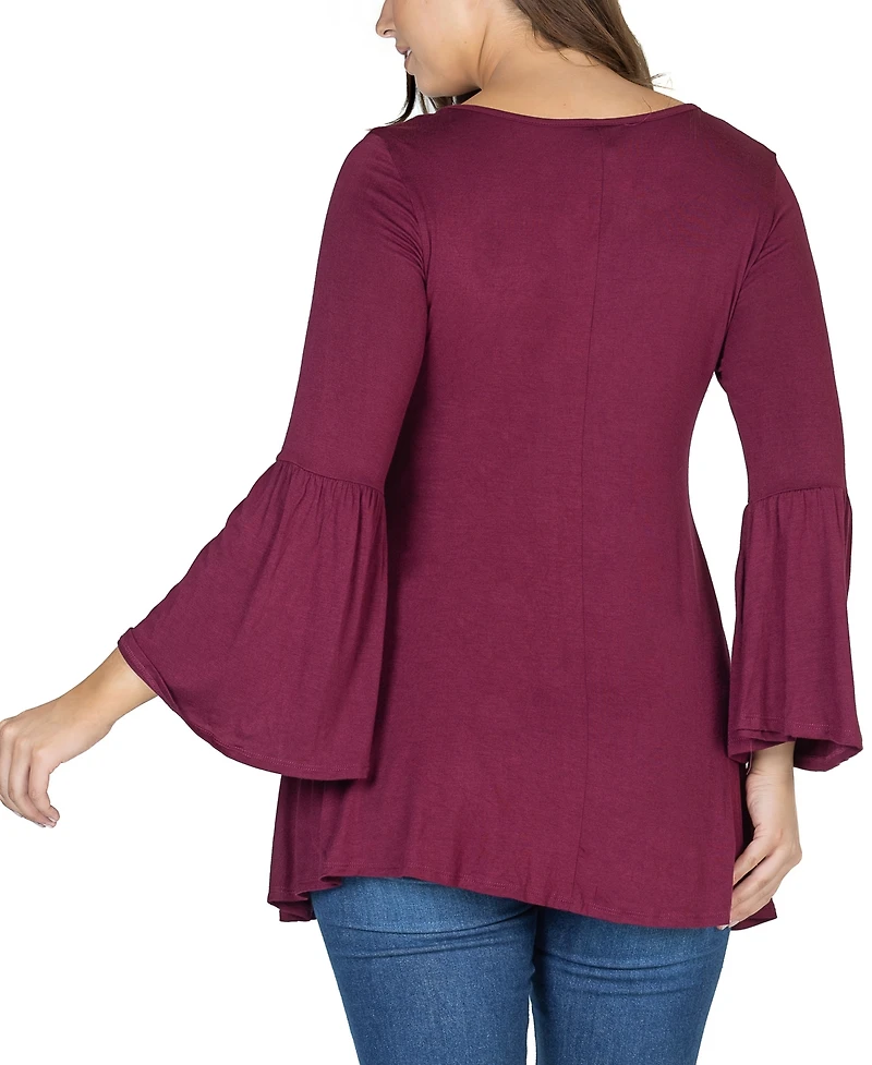 24seven Comfort Apparel Women's Bell Sleeve Flared Tunic Top