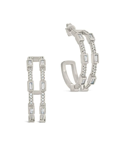 Sterling Forever Cubic Zirconia Neah Hoop Earrings