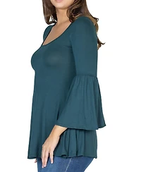 24seven Comfort Apparel Women's Bell Sleeve Flared Tunic Top