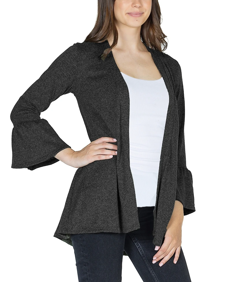 24seven Comfort Apparel Women's Three Quarter Bell Sleeve Open Cardigan Jacket