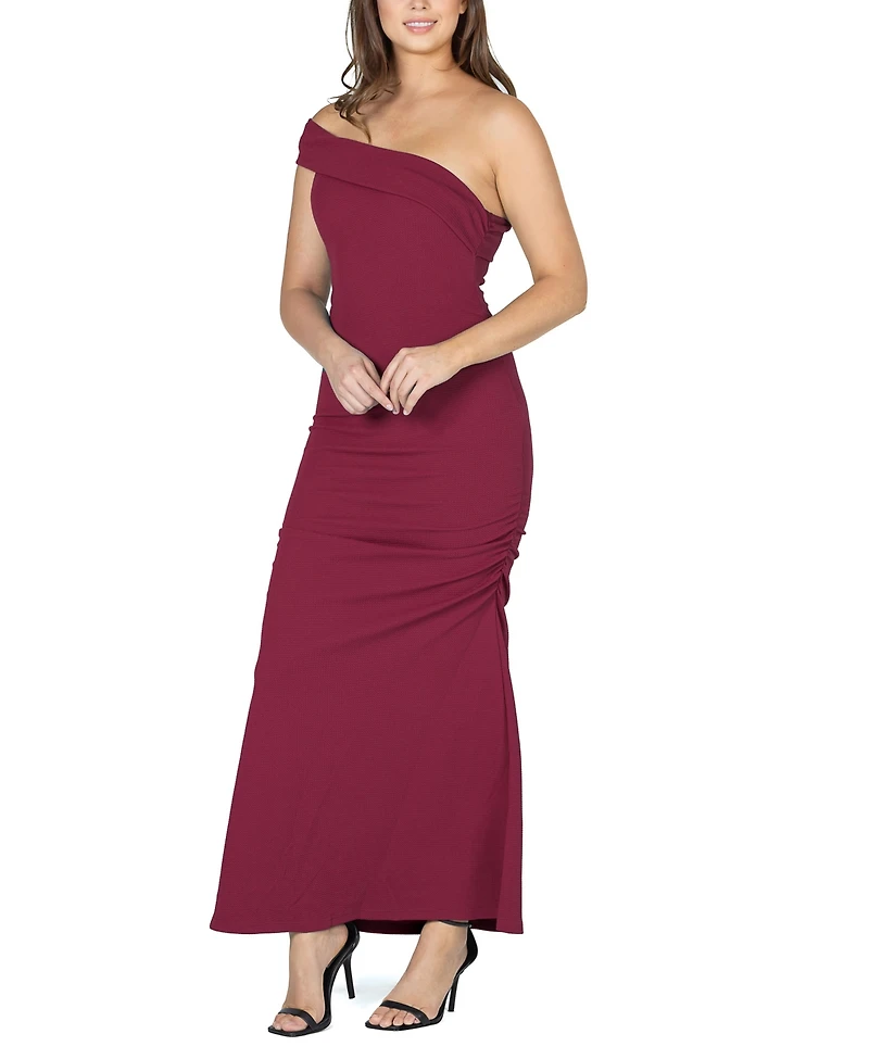 24seven Comfort Apparel Women's Party One Shoulder Rouched Maxi Dress