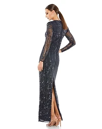 Mac Duggal Women's Embellished High Neck Illusion Long Sleeve Gown