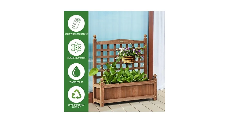 Solid Wood Planter Box with Trellis Weather-resistant Outdoor