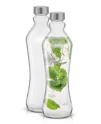 JoyJolt Spring Glass Water Bottles with Stainless Steel Cap, Set of 2