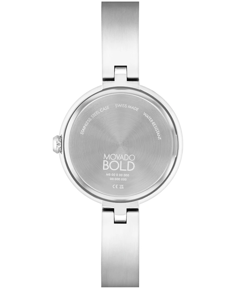 Movado Women's Bold Bangles Swiss Quartz Silver-Tone Stainless Steel Watch 28mm