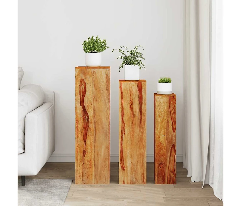 3 Piece Plant Stands Solid Wood Brown