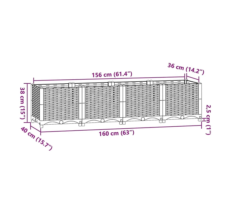 Raised Bed 63"x15.7"x15" Polypropylene